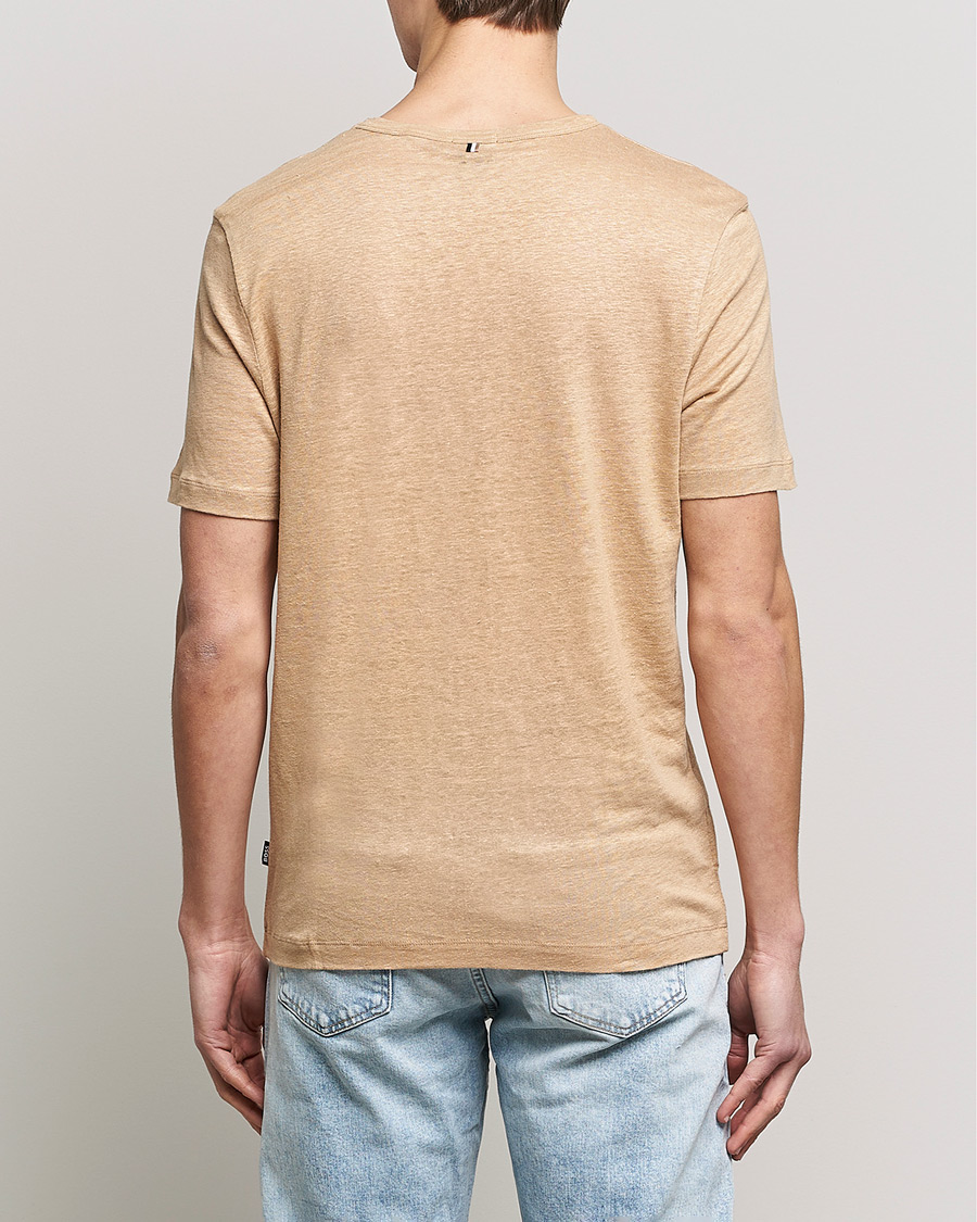 Herr | T-Shirts | BOSS BLACK | Tiburt Linen Crew Neck T-Shirt Medium Beige