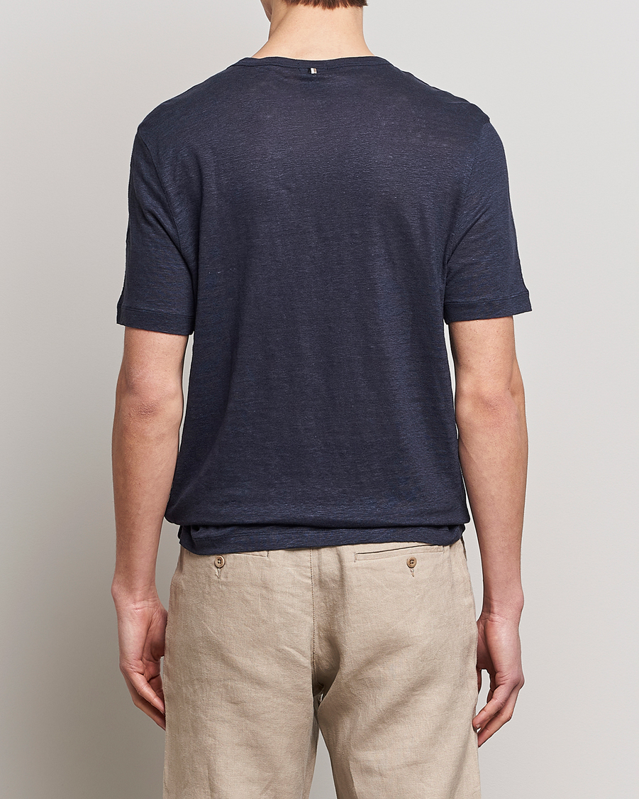 Herr | T-Shirts | BOSS BLACK | Tiburt Linen Crew Neck T-Shirt Dark Blue