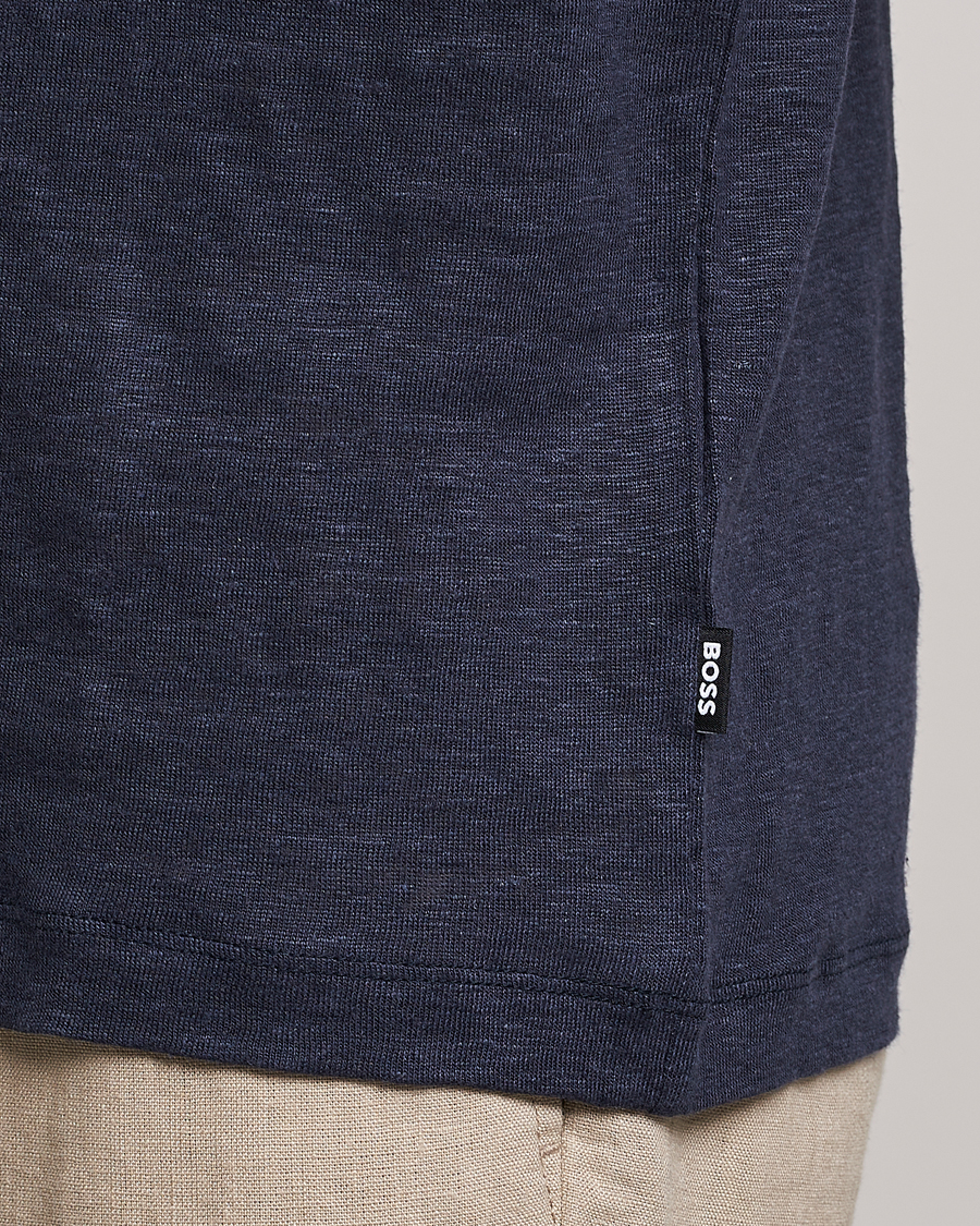 Herr | T-Shirts | BOSS BLACK | Tiburt Linen Crew Neck T-Shirt Dark Blue
