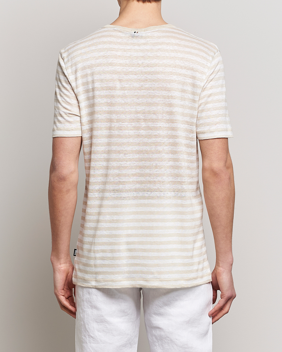 Herr | T-Shirts | BOSS BLACK | Tiburt Striped Linen Crew Neck T-Shirt Open White