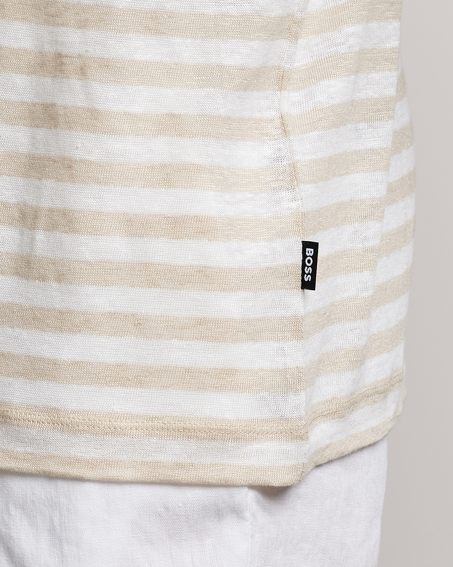 Herr | T-Shirts | BOSS BLACK | Tiburt Striped Linen Crew Neck T-Shirt Open White