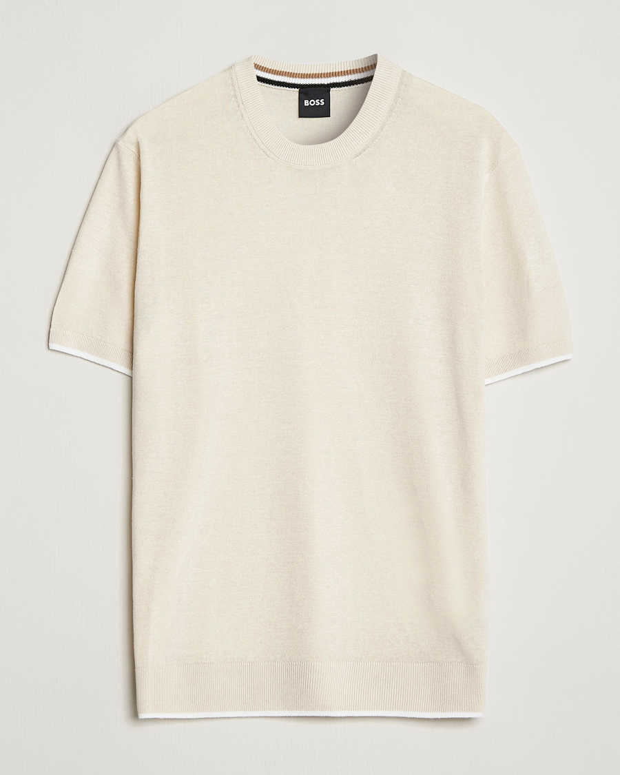 Herr | T-Shirts | BOSS BLACK | Giacco Knitted Crew Neck T-Shirt Open White