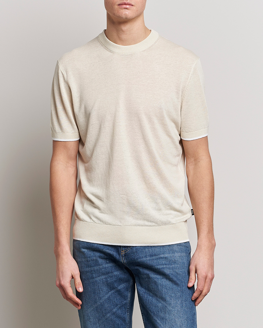 Herr |  | BOSS BLACK | Giacco Knitted Crew Neck T-Shirt Open White