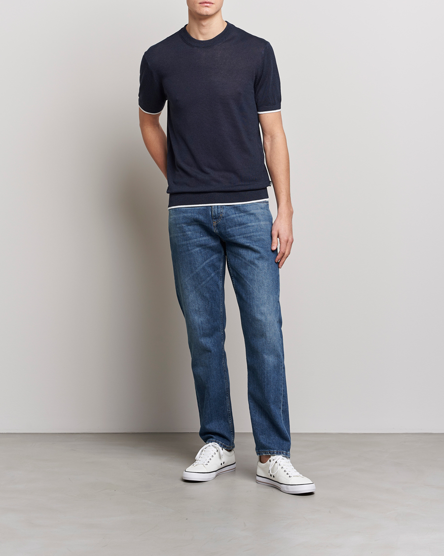 Herr | T-Shirts | BOSS BLACK | Giacco Knitted Crew Neck T-Shirt Dark Blue