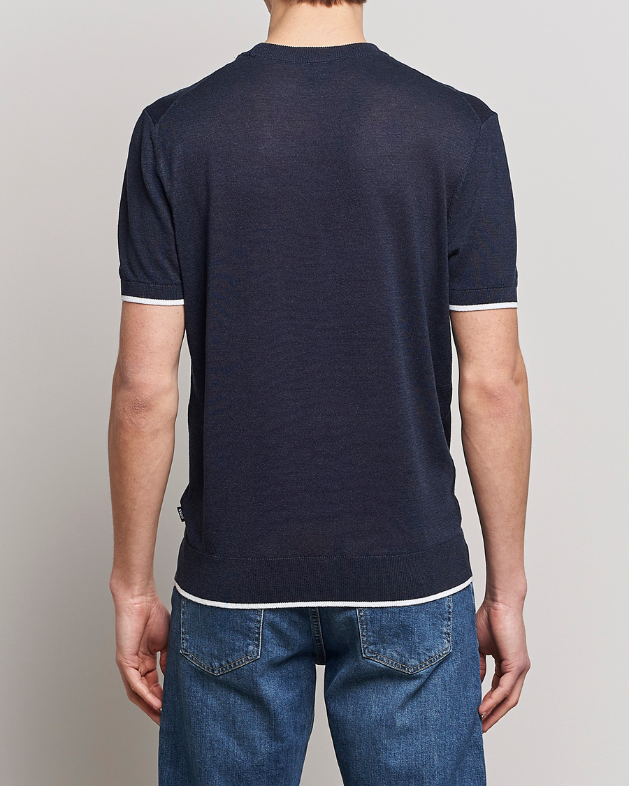 Herr | T-Shirts | BOSS BLACK | Giacco Knitted Crew Neck T-Shirt Dark Blue