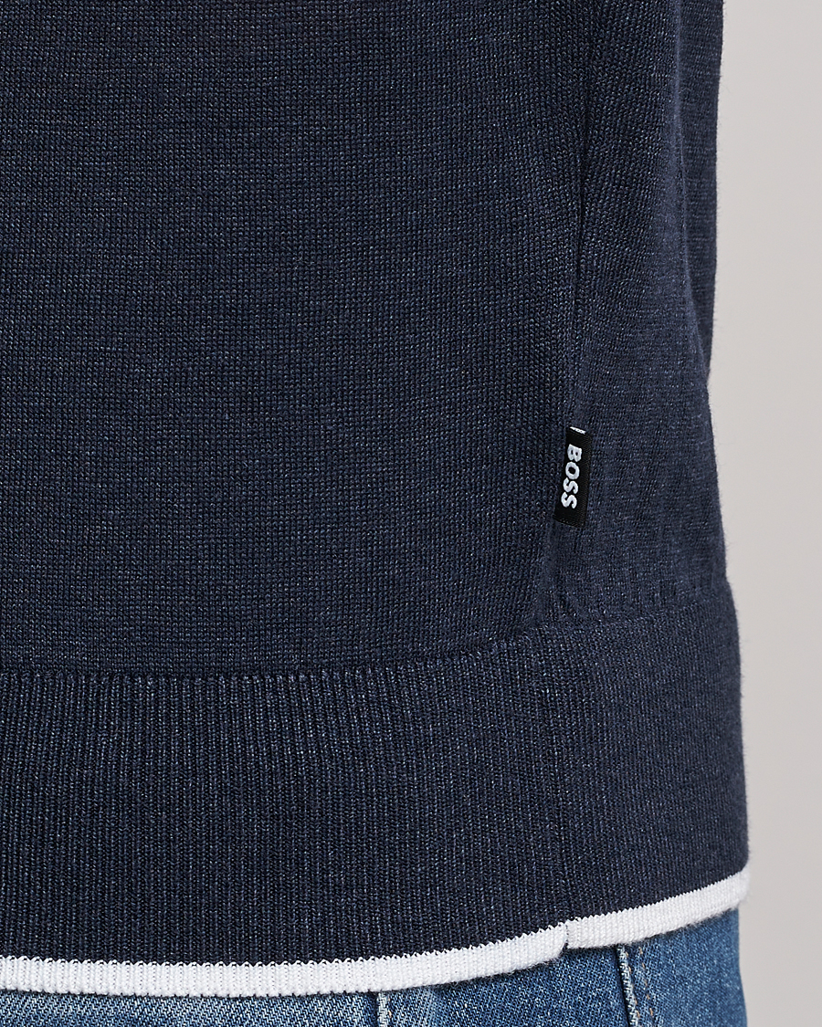 Herr | T-Shirts | BOSS BLACK | Giacco Knitted Crew Neck T-Shirt Dark Blue