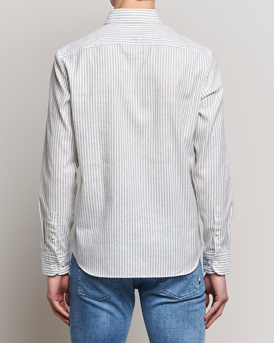 Herr | Skjortor | BOSS BLACK | Hal Cotton/Linen Striped Shirt Open Green
