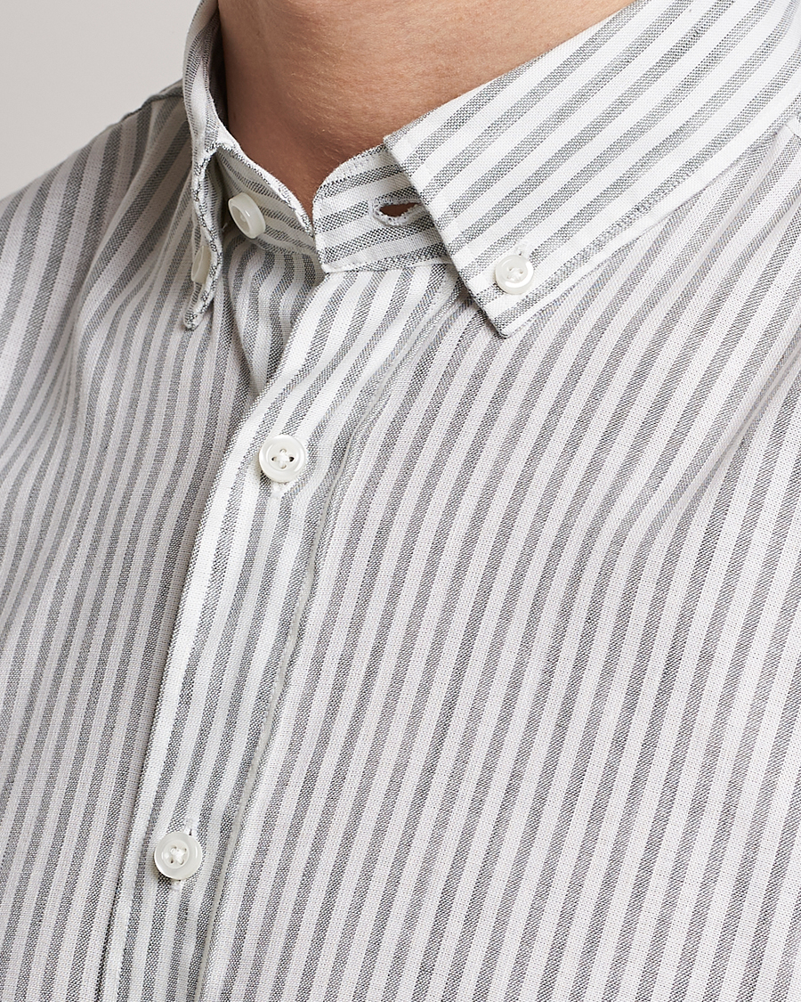 Herr | Skjortor | BOSS BLACK | Hal Cotton/Linen Striped Shirt Open Green