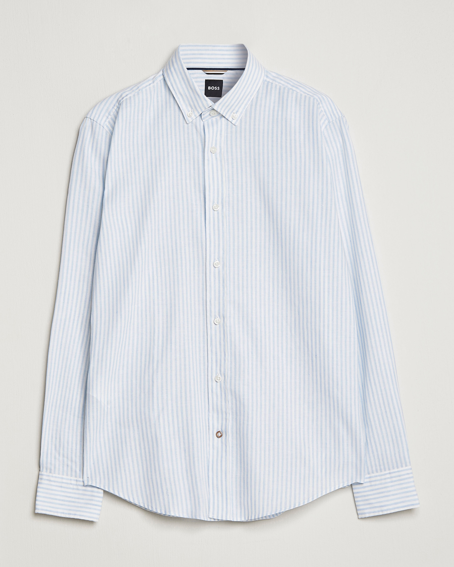 Herr | Skjortor | BOSS BLACK | Hal Cotton/Linen Striped Shirt Pastel Blue