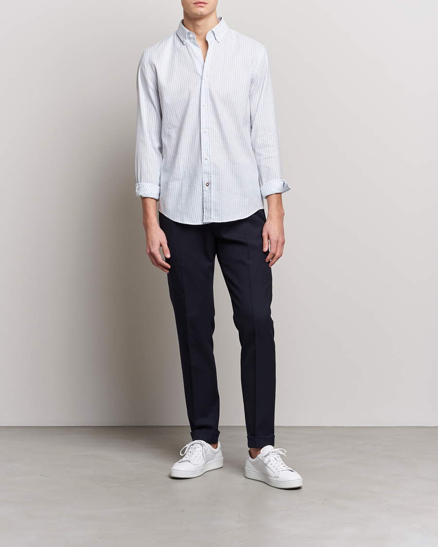 Herr | Skjortor | BOSS BLACK | Hal Cotton/Linen Striped Shirt Pastel Blue