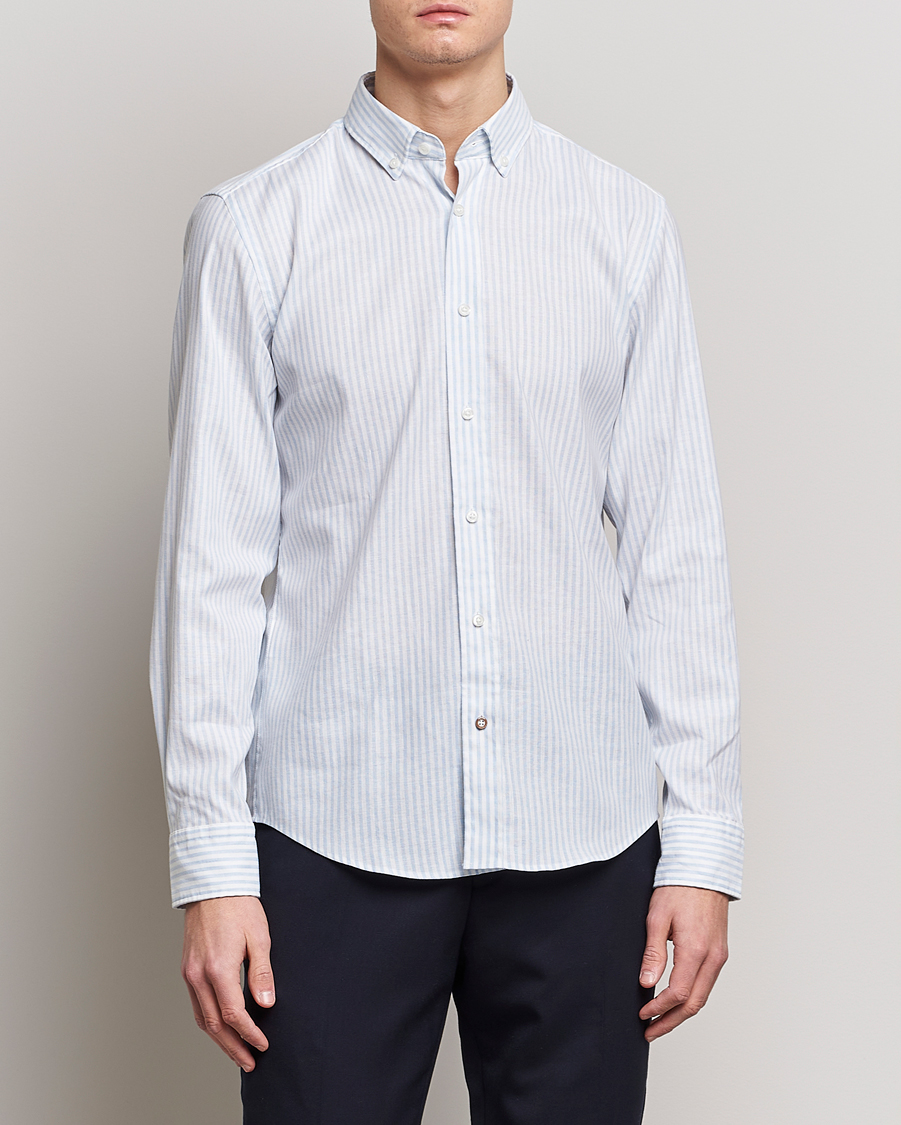 Herr | Skjortor | BOSS BLACK | Hal Cotton/Linen Striped Shirt Pastel Blue