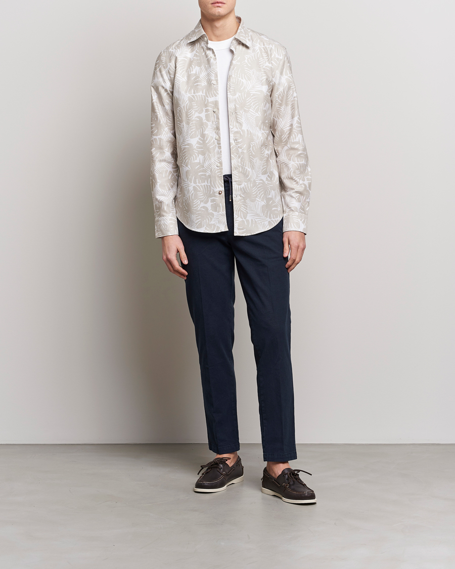 Herr | Skjortor | BOSS BLACK | Hal Cotton/Linen Flower Shirt Light Beige