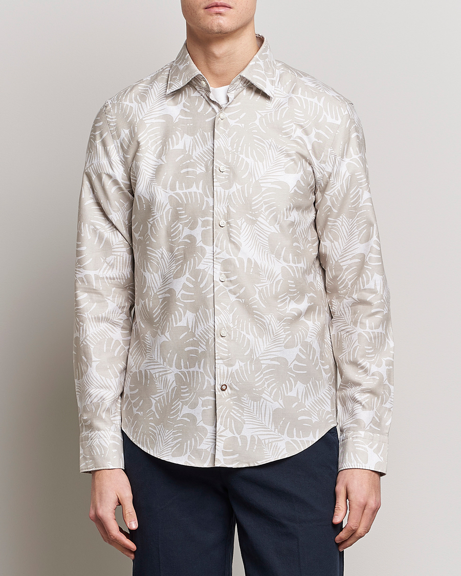Herr | Skjortor | BOSS BLACK | Hal Cotton/Linen Flower Shirt Light Beige