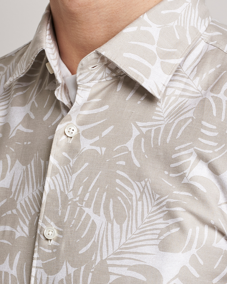 Herr | Skjortor | BOSS BLACK | Hal Cotton/Linen Flower Shirt Light Beige