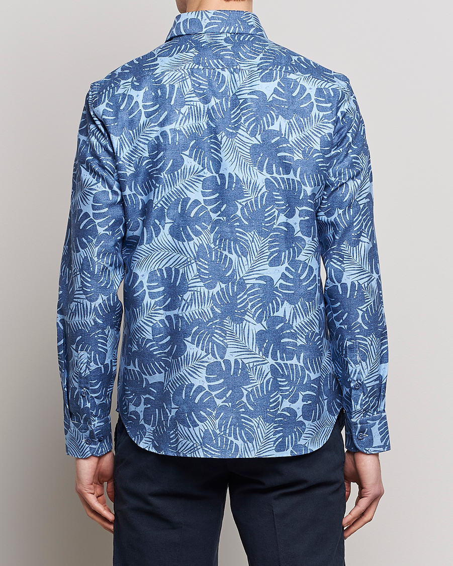 Herr | Skjortor | BOSS BLACK | Hal Cotton/Linen Flower Shirt Open Blue