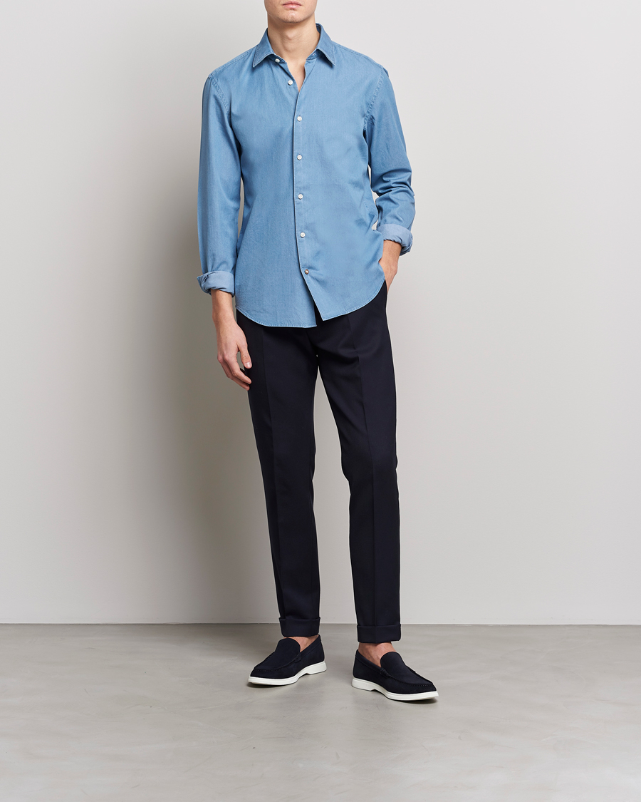 Herr | Skjortor | BOSS BLACK | Hal Slim Fit Denim Shirt Open Blue