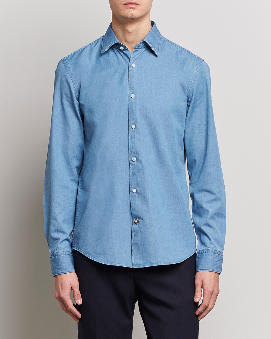 Herr | Skjortor | BOSS BLACK | Hal Slim Fit Denim Shirt Open Blue