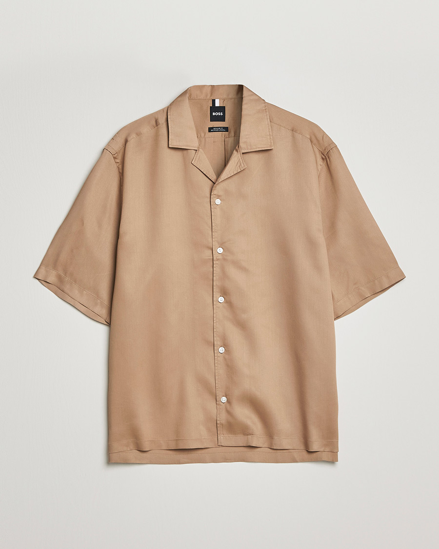 Herr | Skjortor | BOSS BLACK | Lars Resort Collar Short Sleeve Medium Beige