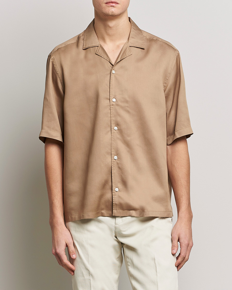 Herr | Skjortor | BOSS BLACK | Lars Resort Collar Short Sleeve Medium Beige