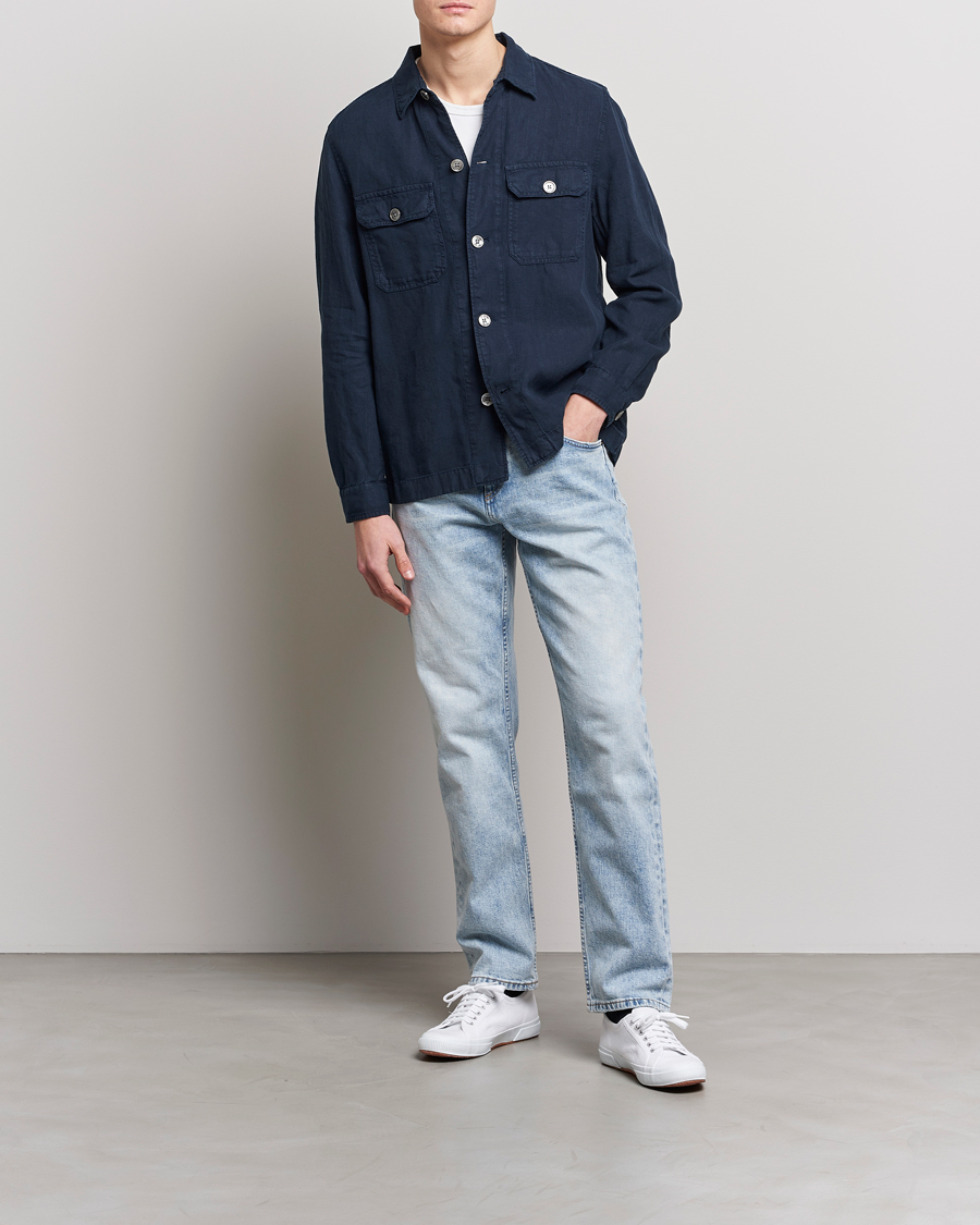 Herr | Skjortor | BOSS BLACK | Carper Linen Overshirt Dark Blue