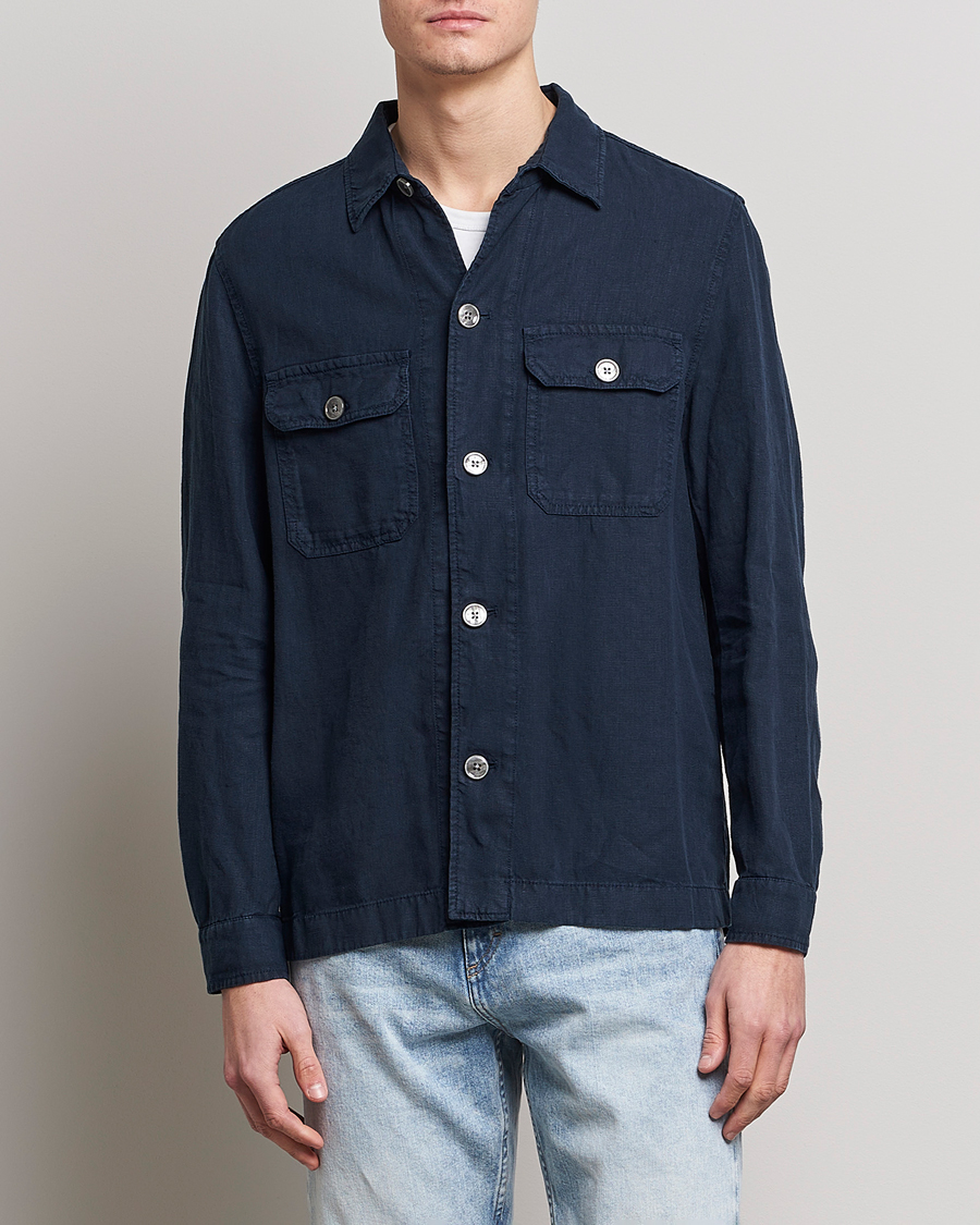 Herr | Skjortjackor | BOSS BLACK | Carper Linen Overshirt Dark Blue