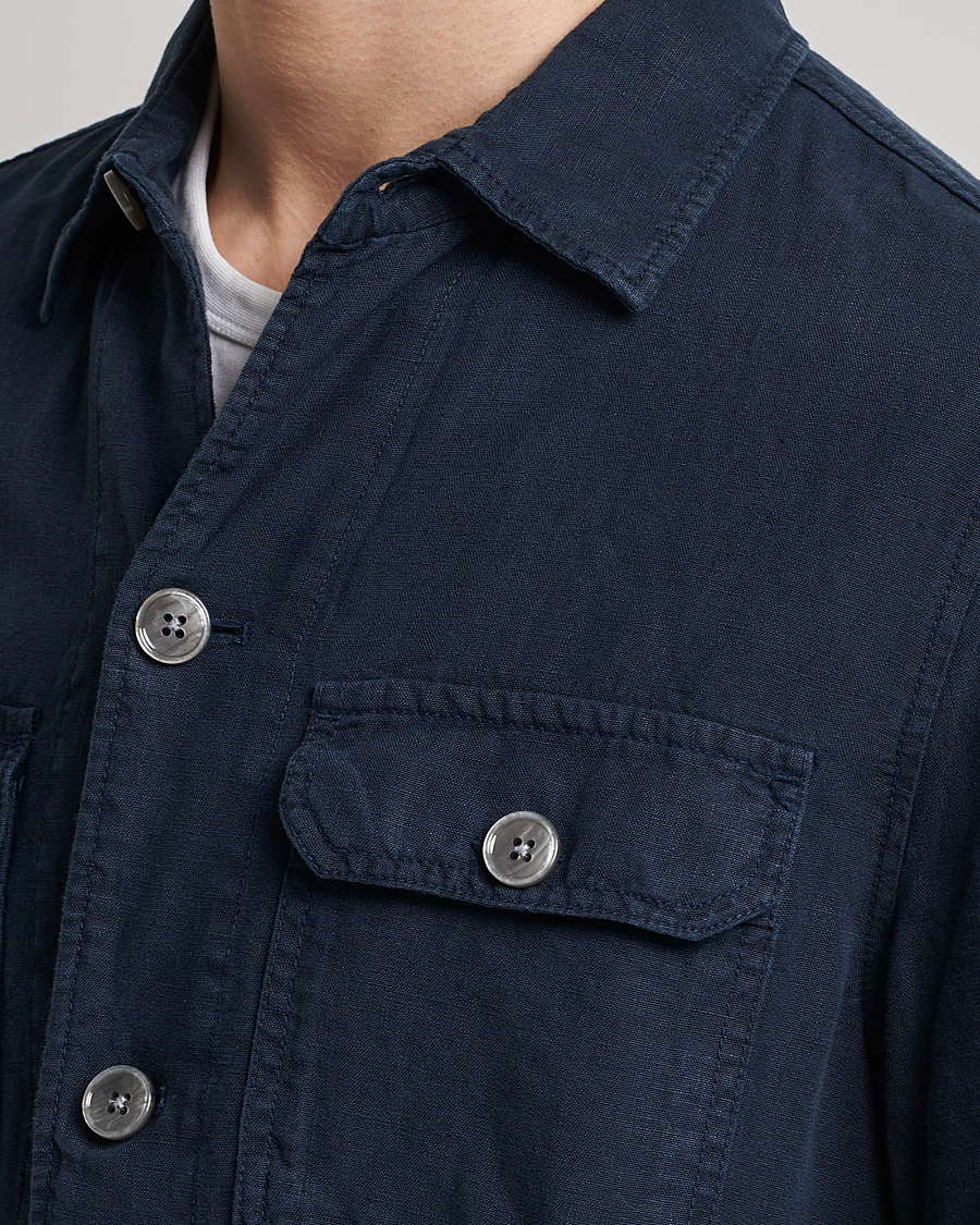 Herr | Skjortor | BOSS BLACK | Carper Linen Overshirt Dark Blue