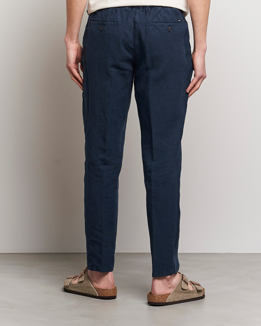 Herr | Byxor | BOSS BLACK | Genius Pleated Linen Drawstring Trousers Dark Blue