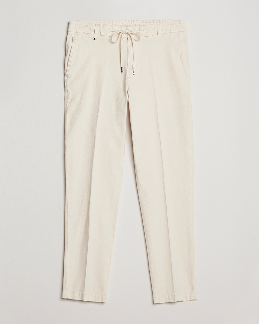 Herr | Byxor | BOSS BLACK | Kane Cotton/Linen Drawstring Trousers Open White