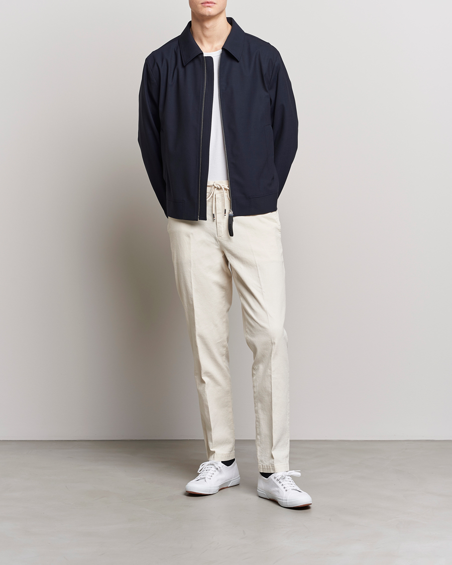 Herr | Byxor | BOSS BLACK | Kane Cotton/Linen Drawstring Trousers Open White