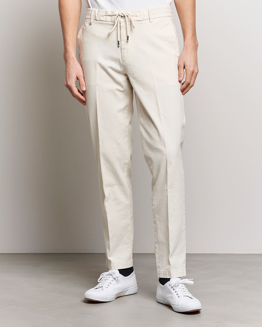 Herr | Byxor | BOSS BLACK | Kane Cotton/Linen Drawstring Trousers Open White