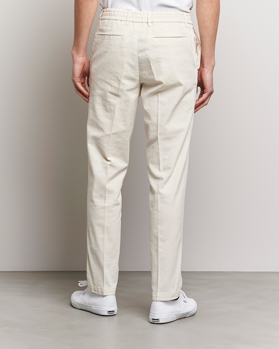 Herr | Byxor | BOSS BLACK | Kane Cotton/Linen Drawstring Trousers Open White