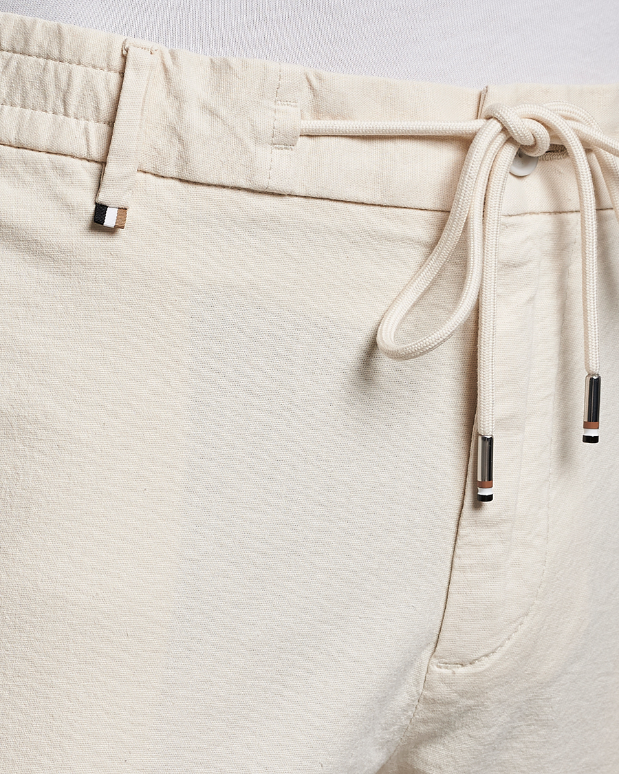 Herr | Byxor | BOSS BLACK | Kane Cotton/Linen Drawstring Trousers Open White