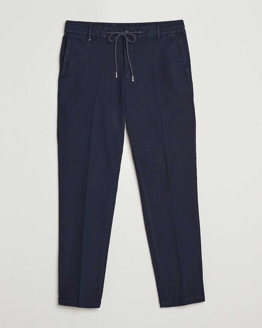 Herr | Byxor | BOSS BLACK | Kane Cotton/Linen Drawstring Trousers Dark Blue