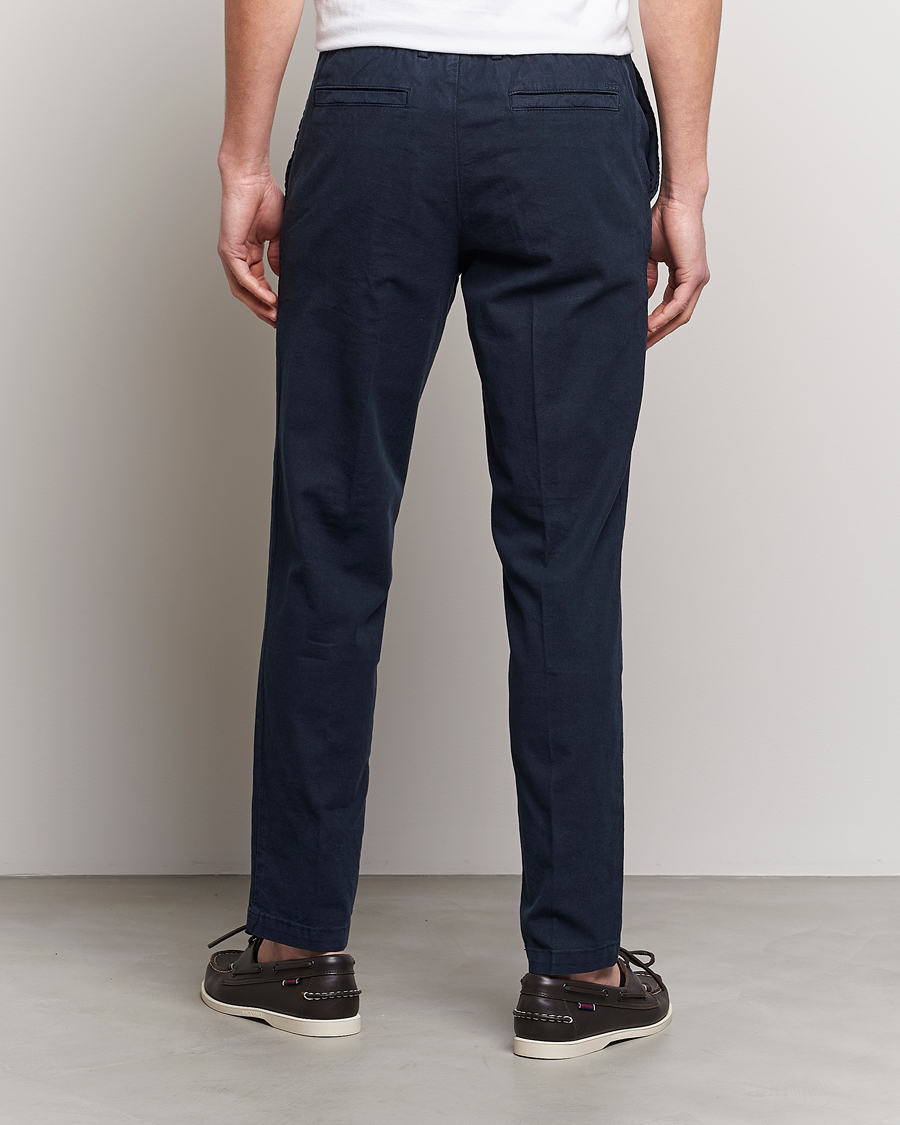 Herr | Byxor | BOSS BLACK | Kane Cotton/Linen Drawstring Trousers Dark Blue