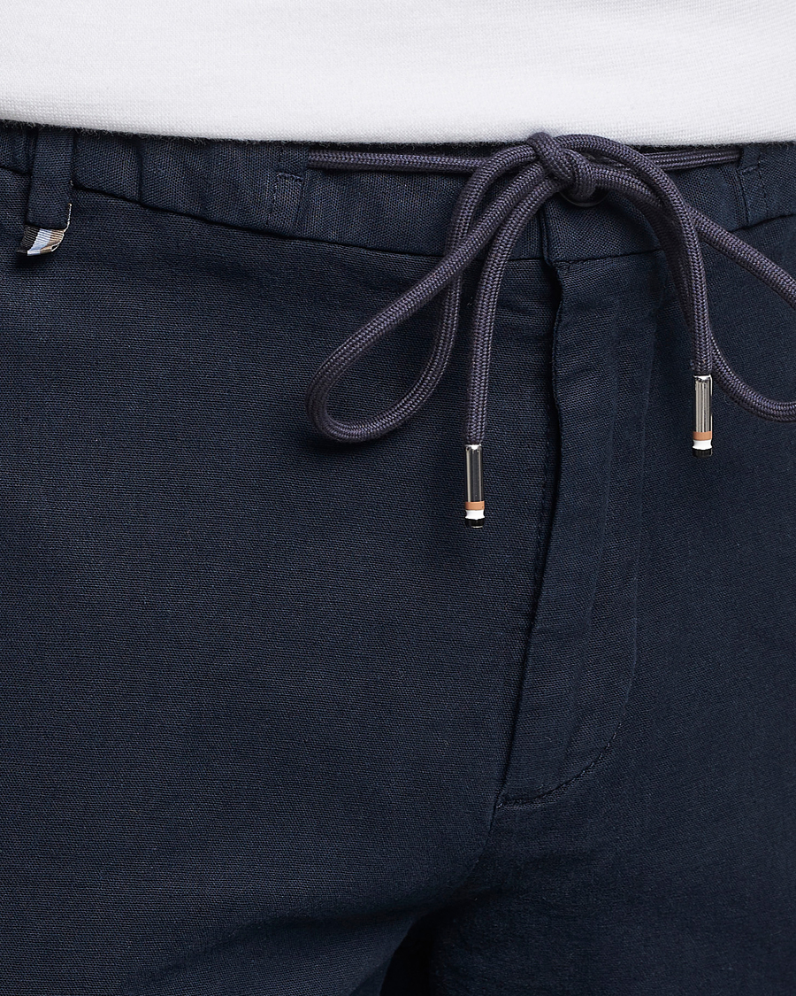 Herr | Byxor | BOSS BLACK | Kane Cotton/Linen Drawstring Trousers Dark Blue