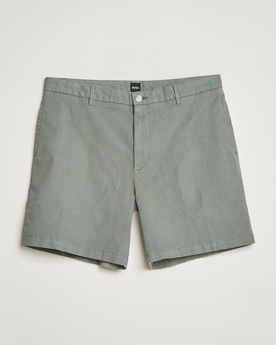 Herr | Shorts | BOSS BLACK | Karlos Cotton/Linen Shorts Open Green