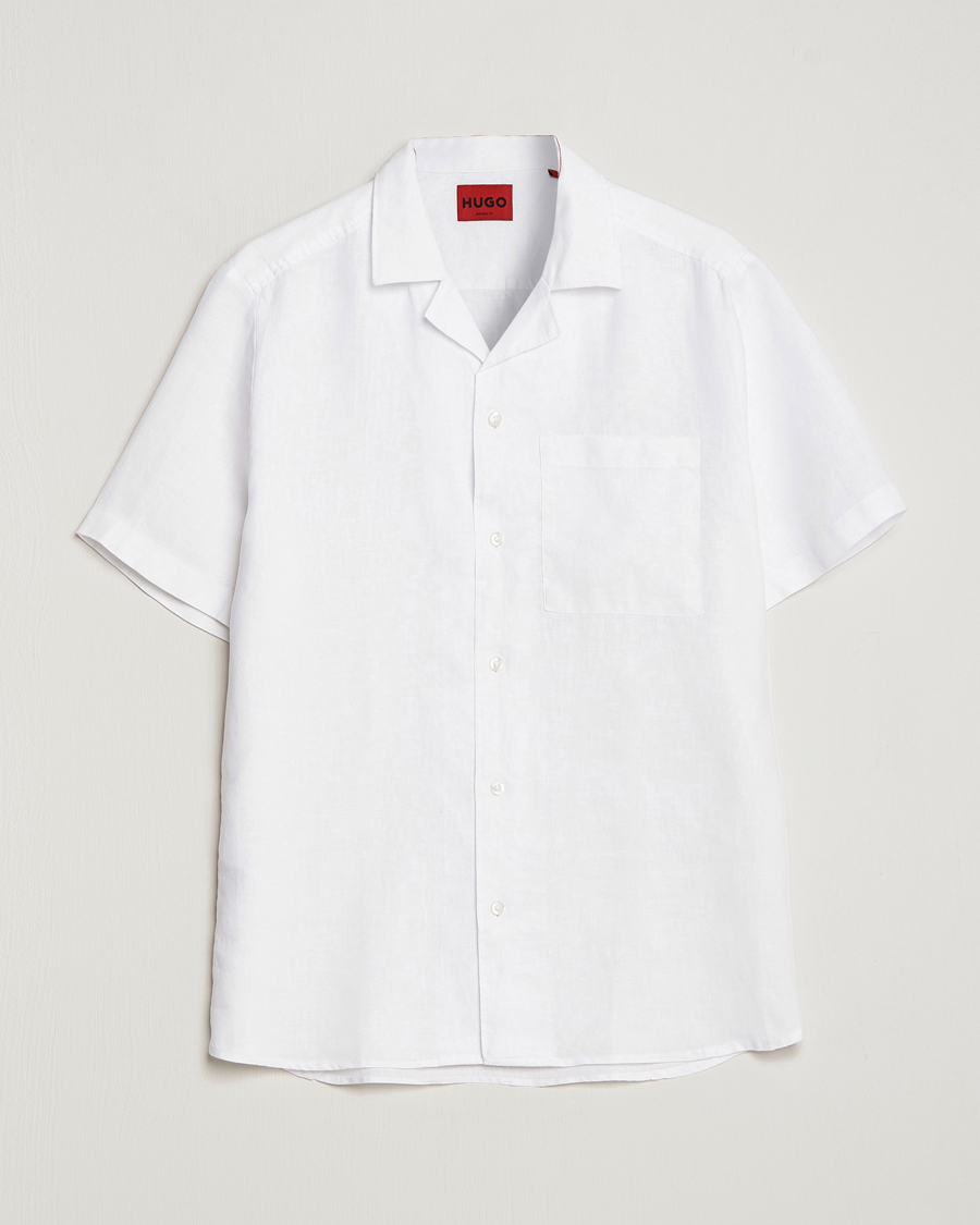 Herr | Skjortor | HUGO | Ellino Short Sleeve Linen Shirt Open White