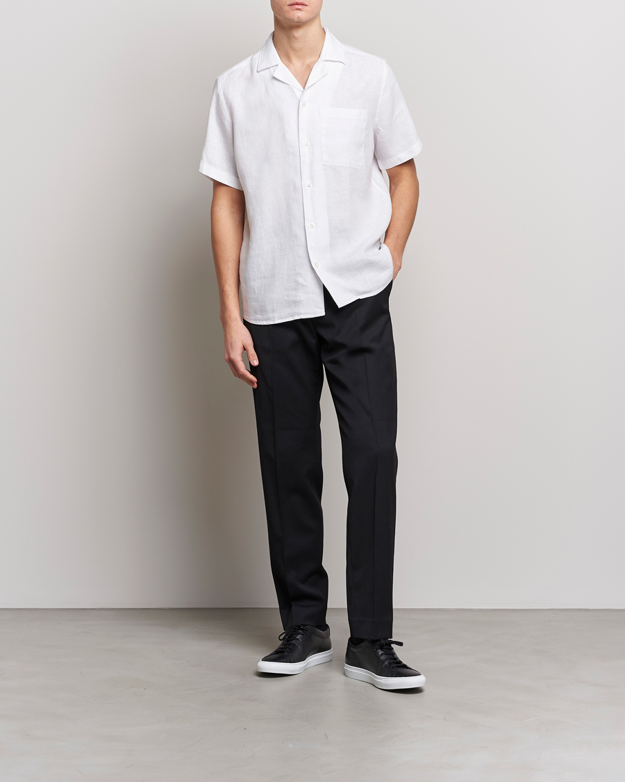 Herr | Skjortor | HUGO | Ellino Short Sleeve Linen Shirt Open White