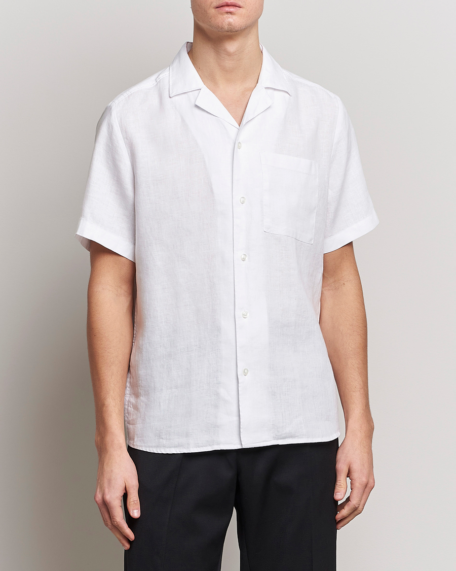 Herr | HUGO | HUGO | Ellino Linen Resort Collar Short Sleeve Shirt White