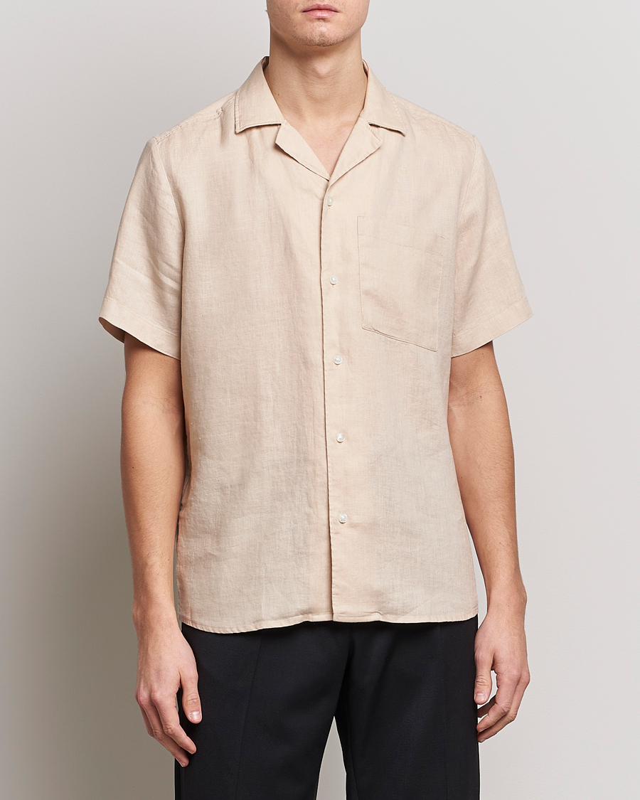 Herr | Kortärmade skjortor | HUGO | Ellino Linen Resort Collar Short Sleeve Shirt Beige