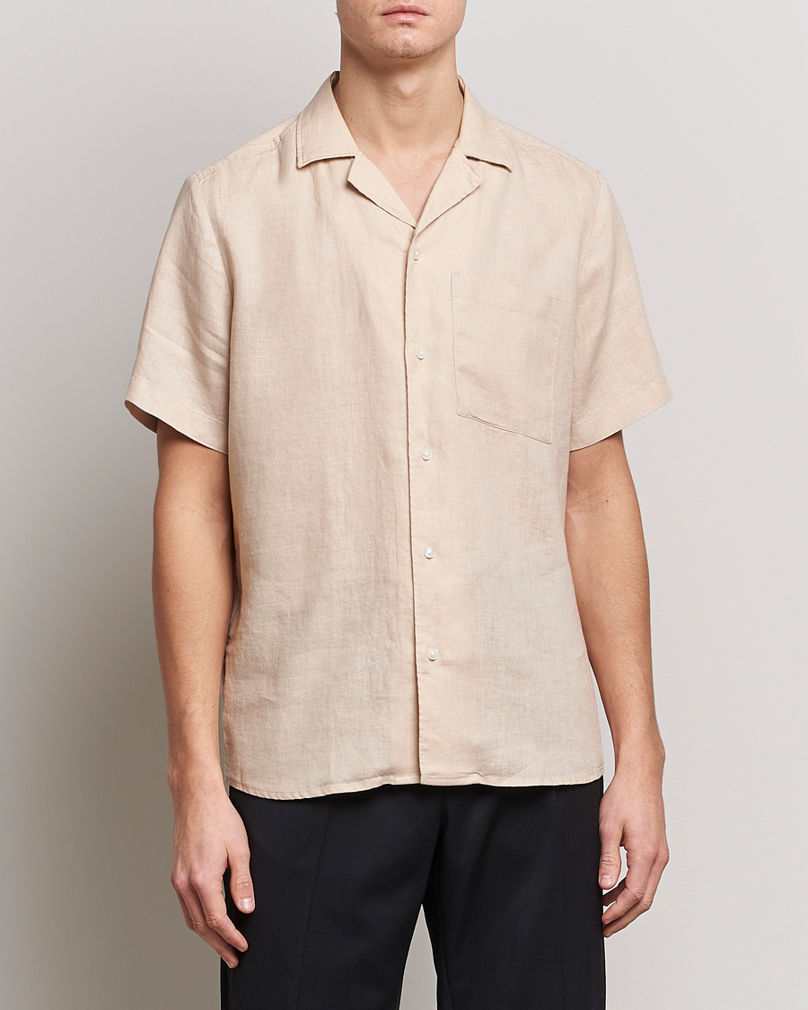 Herr | HUGO | HUGO | Ellino Linen Resort Collar Short Sleeve Shirt Beige