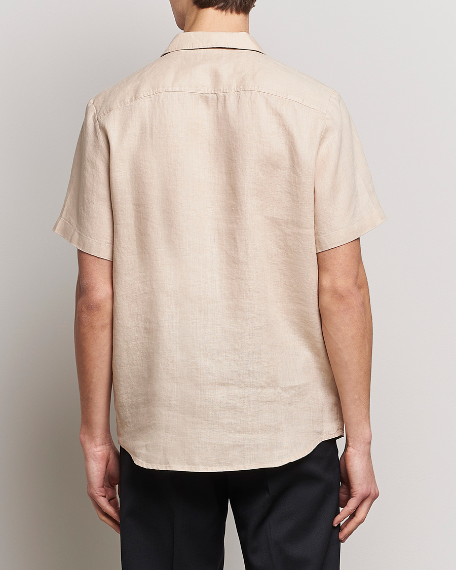 Herr | Skjortor | HUGO | Ellino Linen Resort Collar Short Sleeve Shirt Beige