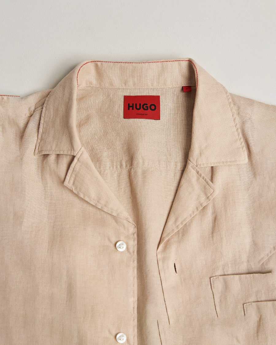 Herr | Skjortor | HUGO | Ellino Linen Resort Collar Short Sleeve Shirt Beige
