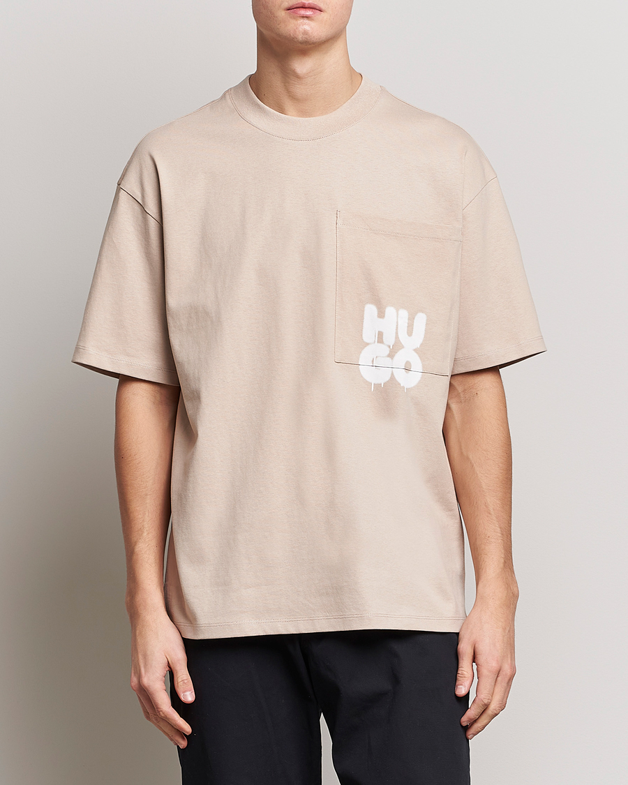 Herr | HUGO | HUGO | Dampato Logo Pocket Crew Neck T-Shirt Light Beige