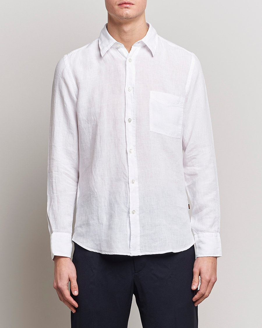 Herr | Skjortor | BOSS ORANGE | Relegant Linen Shirt White