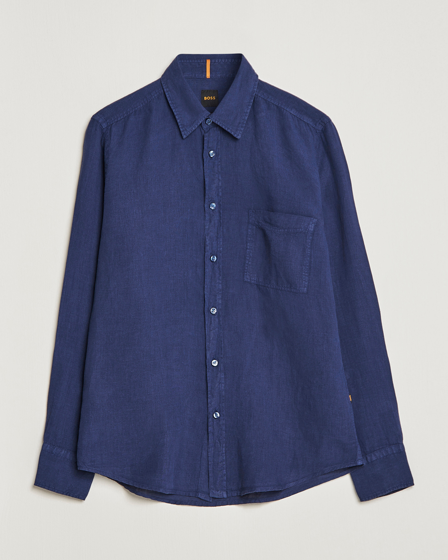 Herr | Skjortor | BOSS ORANGE | Relegant Linen Shirt Navy