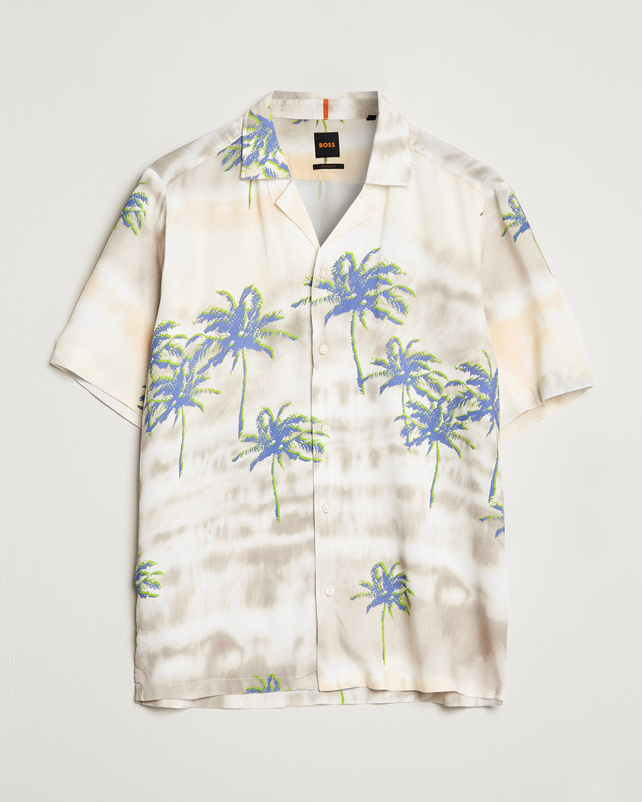 Herr | Skjortor | BOSS ORANGE | Rayer Resort Collar Printed Short Sleeve Shirt Bei
