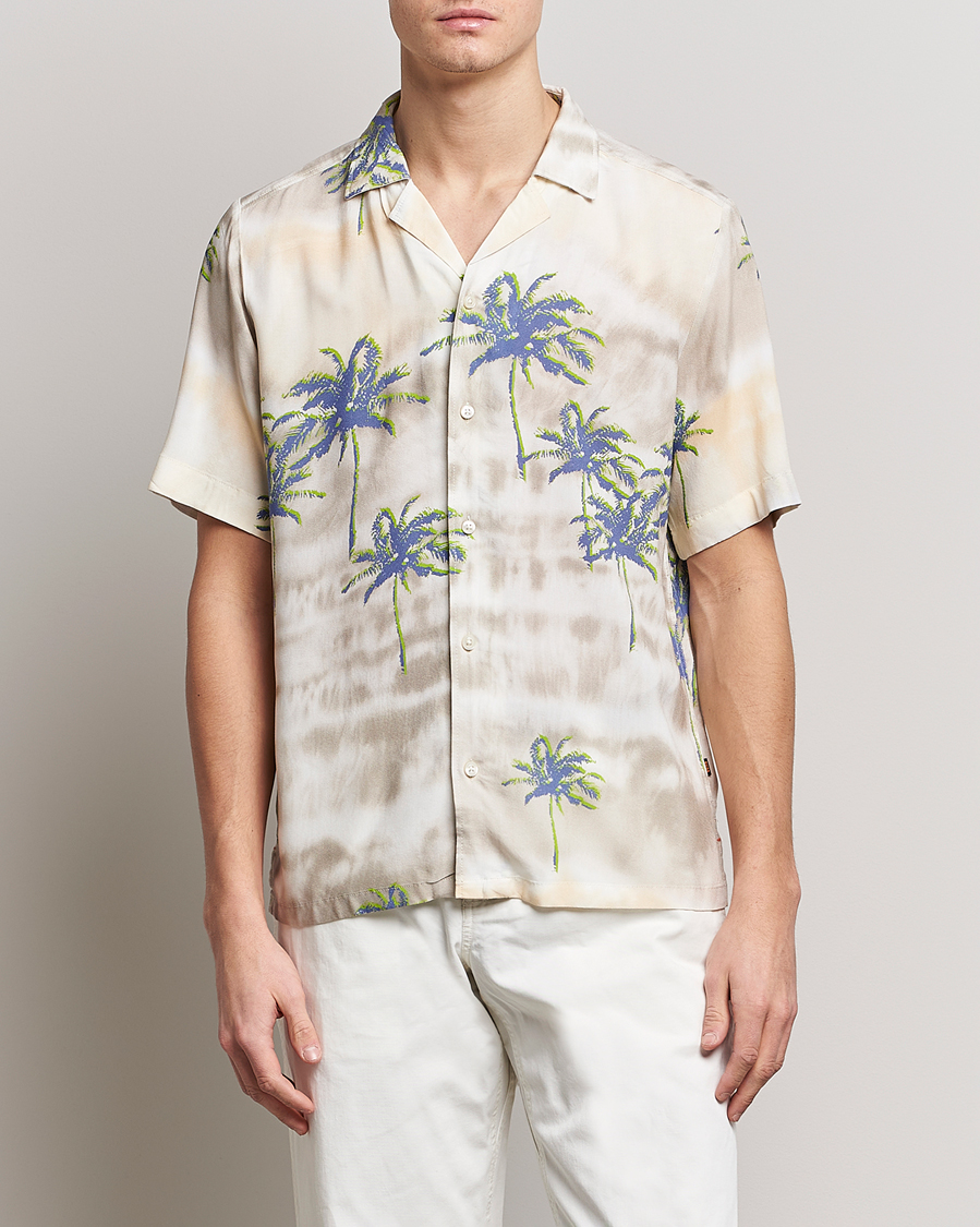 Herr | Skjortor | BOSS ORANGE | Rayer Resort Collar Printed Short Sleeve Shirt Bei