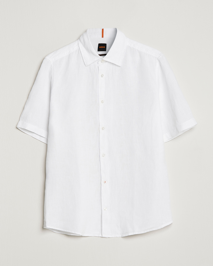 Herr | Skjortor | BOSS ORANGE | Rash Linen Short Sleeve Shirt White