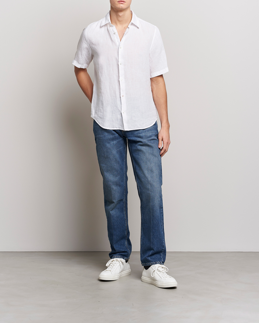 Herr | Skjortor | BOSS ORANGE | Rash Linen Short Sleeve Shirt White